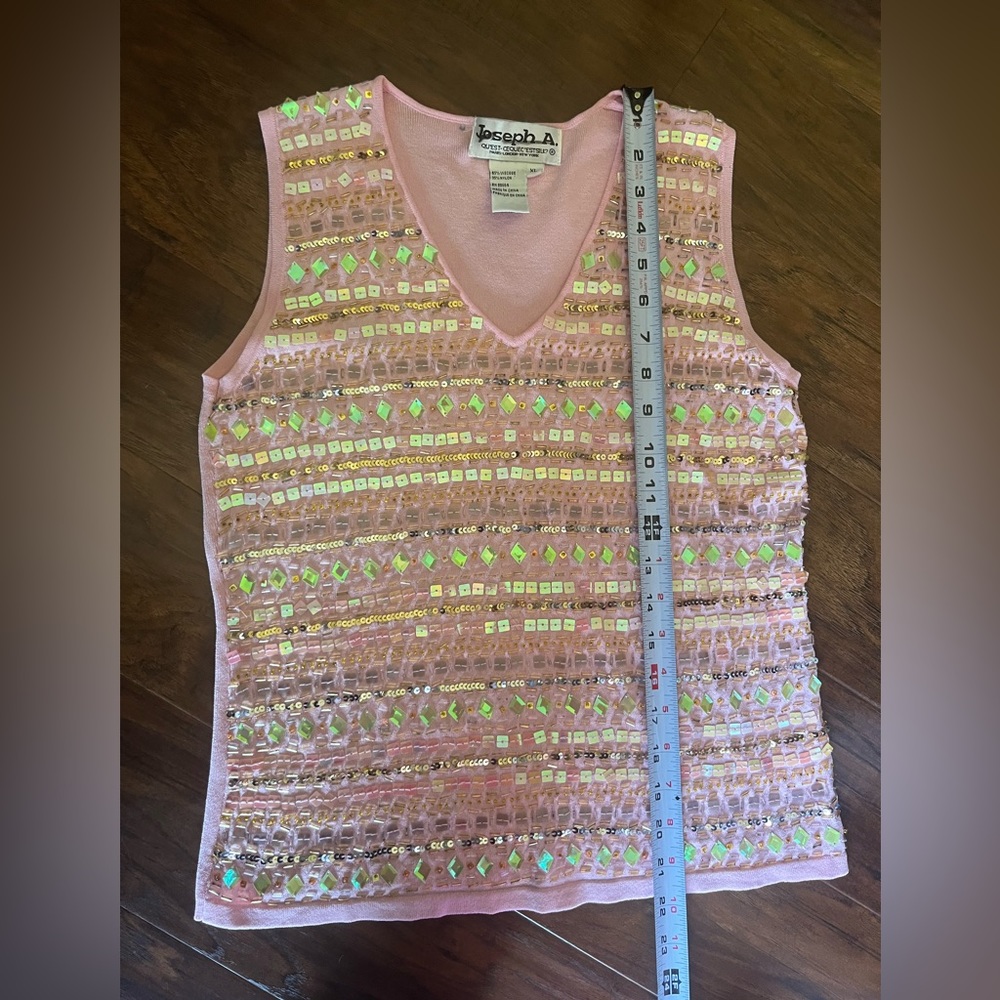 Vintage Joseph A Sequin Iridescent Pink Tank Top Fits like M/L - Picture 6 of 7
